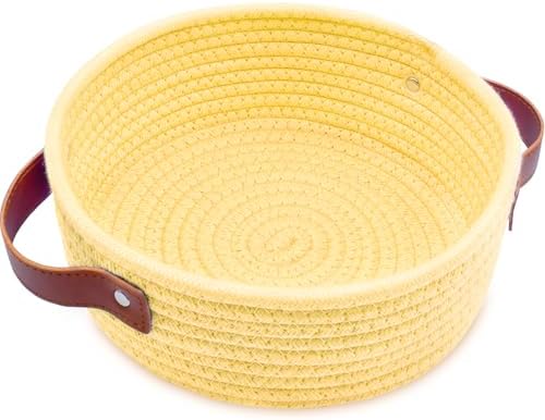 ABenkle Small Storage Basket, Mini Cotton Rope Storage Bin, Cute Tiny Shelf Baskets, Boho Decorative Toy Organizer for Nursery, Spa, Empty Gift Basket - XS, Yellow by ABenkle