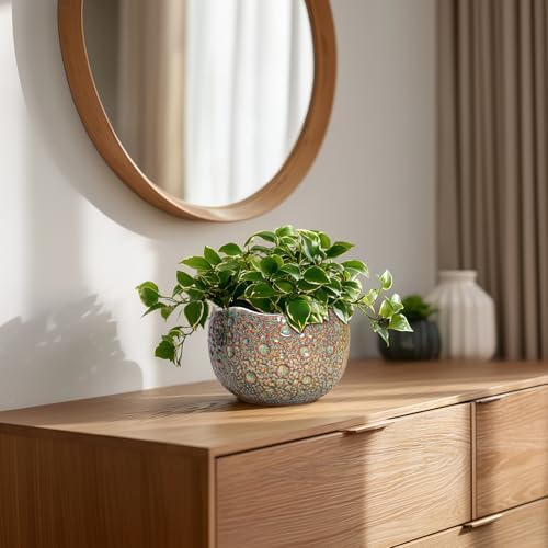 Ceramic Plant Pots - 6 Inch Plant Pot with Drainage Hole and Plug, Unique Planter for Indoor Plants Outdoor, Modern Planter, Round Orchid Pot, Room Decor, House Warming Gifts, Speckled-brown - Image 7