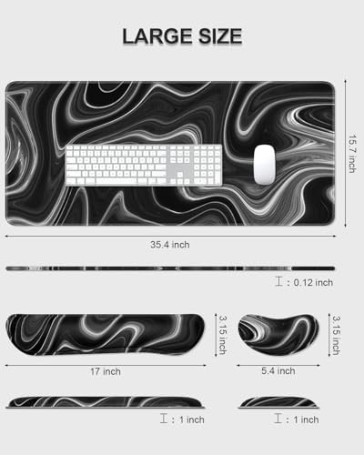 Auhoahsil Large Mouse Pad with Wrist Rests for Keyboard & Mouse, Thick Soft Ergonomic Memory Foam Wrist Supports, Big & Long Desk Mat 35.5 x 15.7 in, for Office Gaming Computer, Abstract Contour - Image 7