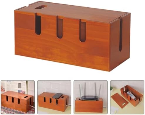Wood Cable Management Organizer Box for Desk, Brown Cord Holder - Image 7