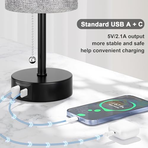 Grey Bedside Lamp for Bedroom Nightstand - Small Table Lamp Set of 2 - Image 7