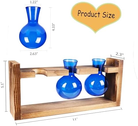 Kingbuy Glass Plant Terrarium Propagation Station - 3 Bulb Colored Vases with Retro Wood Stand Indoor Garden Planter - Wall Mounted & Desktop Decor for Home Kitchen Wedding, Gift for Plant Lover, Blue - Image 7