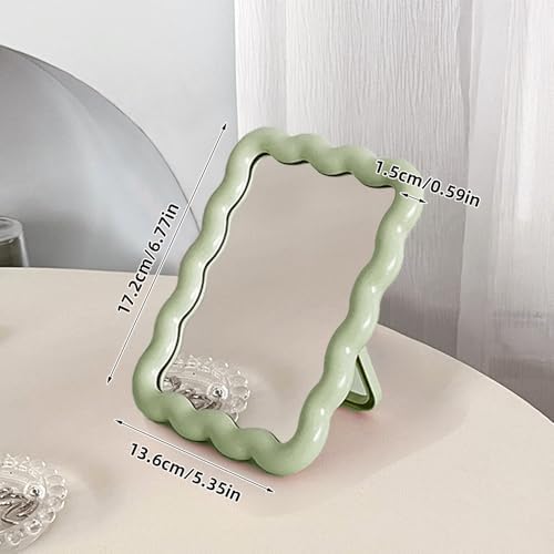Wave Table Desk Vanity Makeup Mirror Small Make Up Office Mirror Green - Image 6