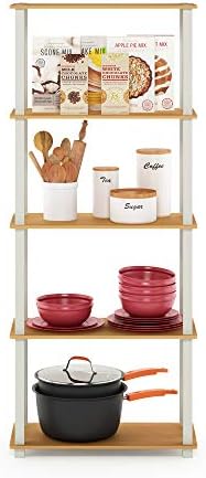 Furinno Turn-N-Tube 5-Tier Multipurpose Shelf / Display Rack / Storage Shelf / Bookshelf, Square Tubes, Beech/White - Image 6