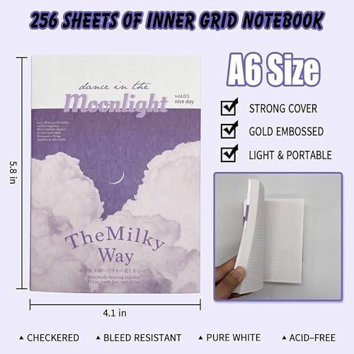 ATIRAMANIYA Vintage Aesthetic Scrapbook Kit(346Pcs) Scrapbooking Supplies Kit with Bullet Junk Journal,Stationery,A6 Grid Notebook Journaling Gift for Girl (Purple Scrapbook) - Image 7