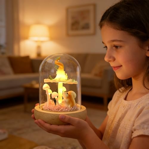 QUELIEN Mushroom Lamp in Glass Dome,Mushroom Gifts for Women - Warm LED Night Light for Bedroom Decor,Birthday Party Decorations,Ideal Birthday Gift Valentines Gift - Image 7