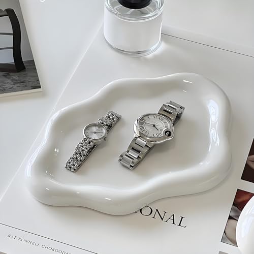 Ceramic Jewellery Dish Trinket Dish Jewelry Tray Cloud Shape Tray Perfume Tray Rings/Earrings/Bracelets/Watch/Keys Tray for Valentine's Day//Mother's Day/Birthday Gift (White) - Image 7