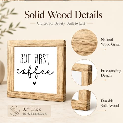 Coffee Bar Decor Wooden Sign, But First Coffee Tabletop Plaque, Farmhouse Kitchen Counter Shelf Sitter, Rustic Coffee Station Decor For Home Cafe Corner Gift, 5.9 x 5.9 in - Image 6