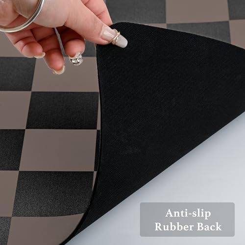 Ohocut Checkered Dish Drying Mat for Kitchen Counter, Coffee Bar Station Accessories, Retro Cute Aesthetic Modern Absorbent Drainer Mat Kitchen Drying Mat Easy Clean Brown, 24" x 16" - Image 7