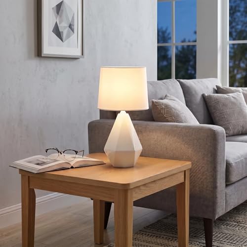 SOTTAE Modern Small Ceramic Table Lamp, White Irregular Geometric Bedside Table lamp for Bedroom,Nightstand Lamps with White Fabric Shade, Small Lamp for Kitchen Living Room - Image 7