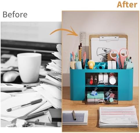 Marbrasse Pen Organizer with 2 Drawer, Multi-Functional Pencil Holder for Desk, Desk Organizers and Accessories with 5 Compartments + Drawer for Office Art Supplies (Dark Green) - Image 7