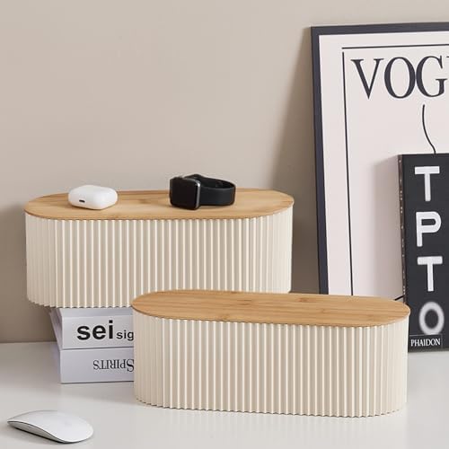 Cable Management Box with Solid Bamboo Cover, 12.6x5.4x4.4 inches, Beige - Image 7