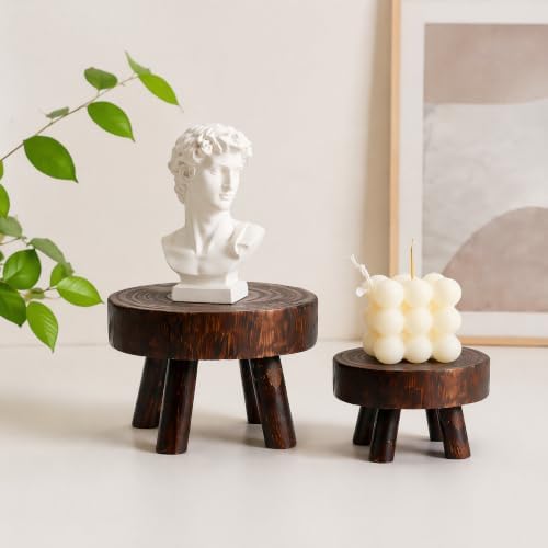 TOPZEA Set of 2 Mini Wooden Stool Display Stand, Wood Riser for Bonsai, Flower Pot, Small Potted Plant Stands Round Rustic Planter Stools Pedestal Risers for Garden, Patio, Home - Image 7