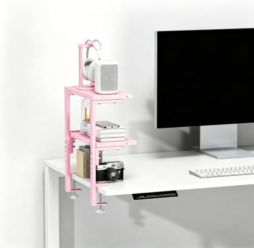 Spacrea Clamp on Desk Shelf, 2 Tier Office Desk Shelves Organizer, Wood Desktop Supplies Storage Rack, Desk Organizers and Accessories (Pink) - Image 7