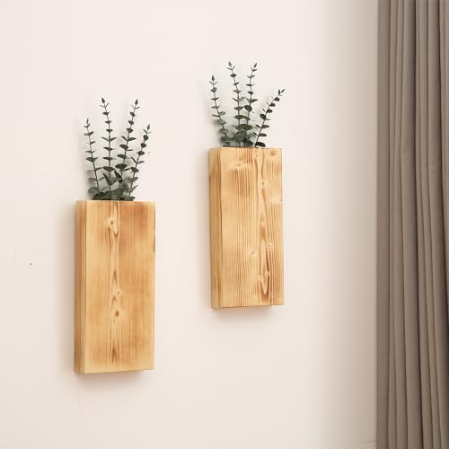 Wood Wall Planter Set of 2, Wood Wall Pocket for Greenery and Dried Flowers, Indoor Wood Hanging Vase, Modern Farmhouse Wall Decor for Living Room Bedroom Office Eucalyptus Stems Decorations (Retro) - Image 7