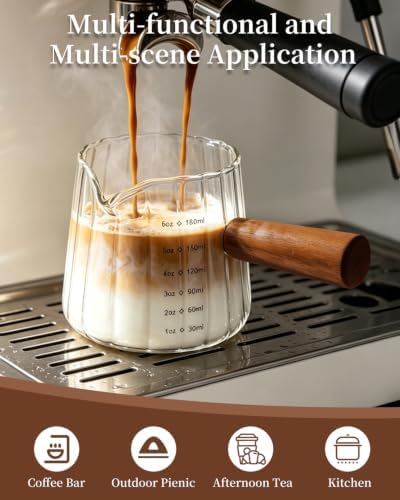 Espresso Measuring Cup 6 Oz, Espresso Cup with Wood Handle, V-Shaped Spout - Image 6
