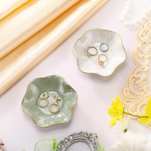 Teenyyou 8 Pcs Ceramic Jewelry Dish Bulk Small Trinket Tray, White,Green - Image 6
