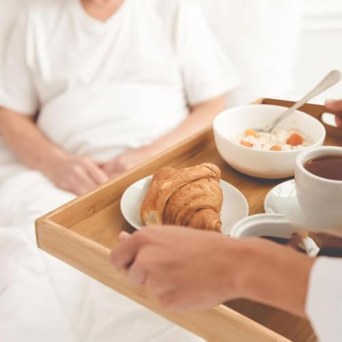 Krismax Serving Tray with Handles, Bamboo Breakfast Tray Wooden Trays Decorative Serving Platter for Eating, Working, Storing, Used in Bedroom, Kitchen, Living Room, Bathroom, Hospital and Outdoors - Image 6
