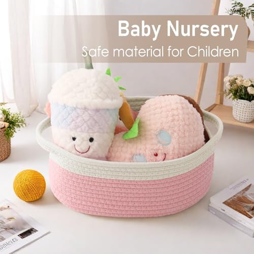 JMvicyroam Small Woven Basket, Empty Gift Basket, White&Pink/1 Pack - Image 6