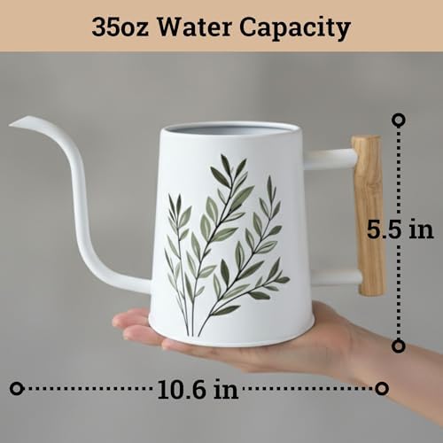 Metal Small Indoor Watering Can with Long Spout & Real Wood Handle, 35oz - Image 6