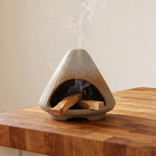 CEREMONY Palo Santo Holder -Mini Ceramic Incense Holder for Palo Santo and Sticks - White Sage Holder for Meditation Decor Ceremony Incense with Glass Grey Collector (Grey-Mount Fuji) - Image 6