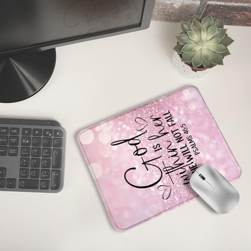 Pink Glitter Christian Mouse Pad, God is Within Her She Will Not Fall Bible Verse Mouse Pads for Wireless Mouse Computers Laptop Desk Accessories, Christian Gifts for Women, 9.5x7.9 Inch - Image 6