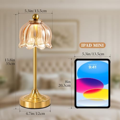 Cordless Touch Table Lamp with Glass Shade (Amber, 1 Pack) - Image 7