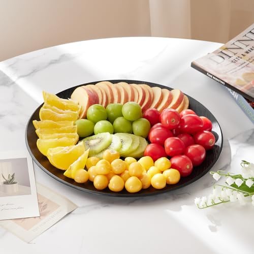 Yangbaga Black Wood Serving Tray: Round Decorative Tray for Home Decor - Image 7