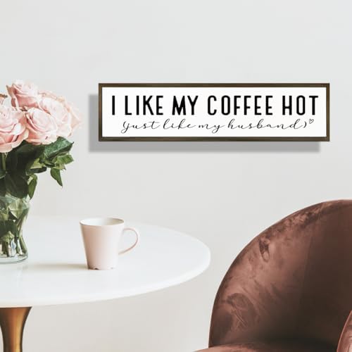 Funny Coffee Wood Sign, Rustic Coffees Station Decor, Coffees Home Decor for Kitchen Bar, Anniversary Decoration, I Like My Coffee Hot Just Like My Husband Sign, 17.8x4x1.2 inches - Image 6