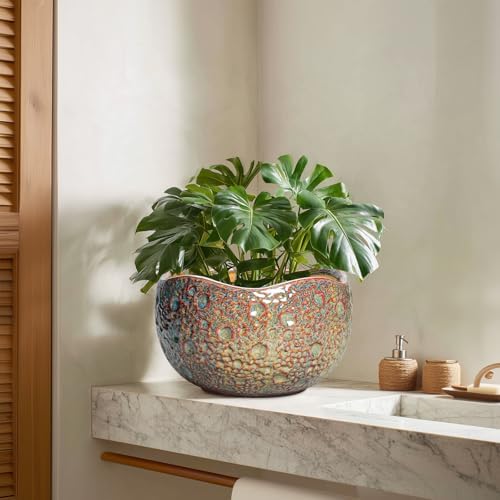10 Inch Plant Pot - Ceramic Planter with Drainage Hole and Plug, Unique Round Planters for Indoor Outdoor Plants, Decorative Planters, Home Decor, Gardening Gifts for Women, Speckled-Brown - Image 7