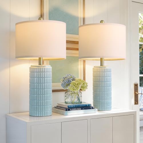 PoKat 23" Light Blue Table Lamps Set of 2, Modern Bedside Lamps for Bedroom, Coastal Ceramic End Table Lamps for Living Room, Ocean Nightstand New Home Decor Lamps - Image 7