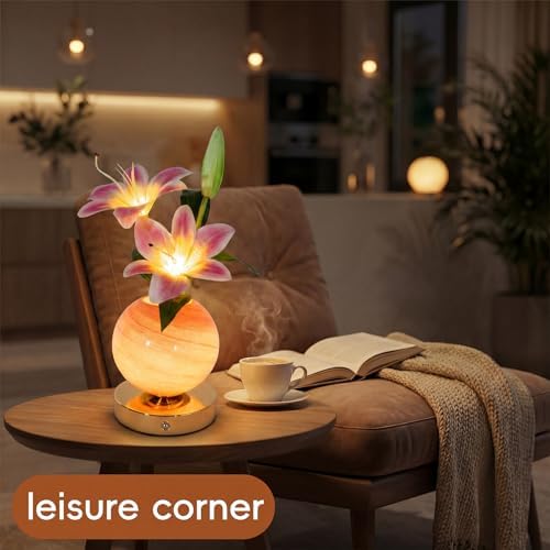 Lily Lamp Rechargeable Wireless Touch-Control Dimmable Faux Flower Desk Light, LED Glass Planet Vase Night Light, Kitchen Bedroom Office Decor, Housewarming Gift Women and Mom - Image 7