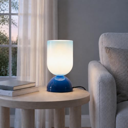8.9" Dimmable Modern Glass Table Lamp with Dome Base, Glossy Blue - Image 7