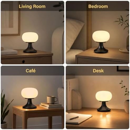 Cordless Mushroom Table Lamp - Stepless Dimming - 2700K Warm Light - Black - Image 7