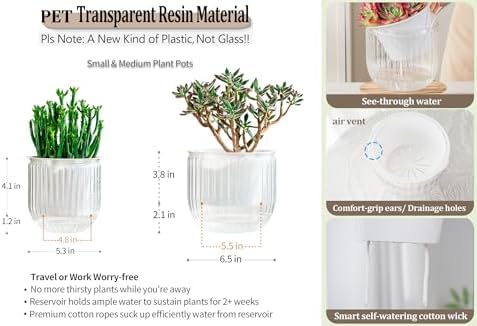 Melphoe Self Watering Pots for Indoor Plants Planter, 6.5/5.3 Inch 2 Pack Planters Self Watering Plant Pots for Flower, Houseplants, Succulent, African Violets and Cactus with Drainage - Image 6