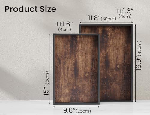 Fibogollo Set of 2 Wooden Serving Trays with Handles for Coffee Table - Image 6