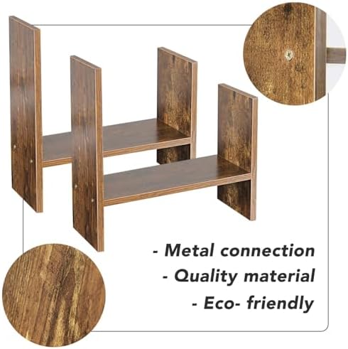BROWN-BROWN Adjustable Wood Desk Shelf Organizer Office Home Multipurpose Desktop Shelf, Display Shelf Rack Top Mini Bookcase, Free Style Display Desktop Organization - Image 7