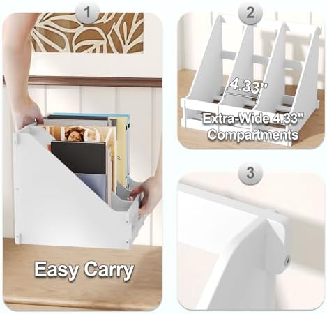 Bamboo Desk File Organizer, 3 Compartment Magazine Holder for Home Office(White) - Image 7