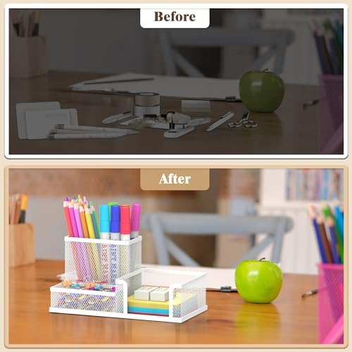 SUPEASY Pen Holder Desk Organizer, Office Supplies Pencil Holder with 3 Compartments, Desk Accessories and Workspace Organizers for Home School Classroom, White - Image 7