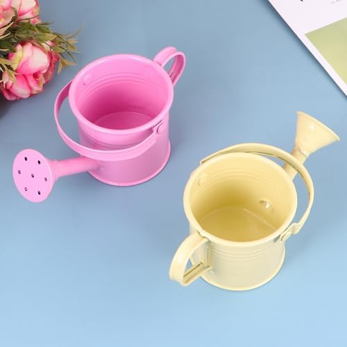 Totority Mini Iron Watering Can 2Pcs for Indoor Plants, Small Metal Watering Pot with Long Spout, 15cm Decorative Sprinkling Kettle for Succulents, Flowers and Desktop Gardening, Beige & Pink - Image 6