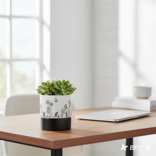 Nihow Self Watering Pots for Indoor Plants,4.5 Inch,White,Hand Painting - Image 7