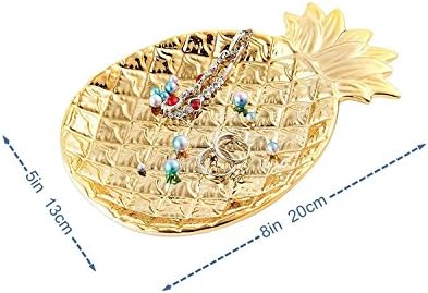 Lependor Ceramic Plate Jewelry Tray Jewelry Holder Jewelry Display - Ring Dish - Organizer for Keys - Phone - Jewelry - Watch - Wallet -Trinket - Best Wedding/Birthday - Big Size Golden Pineapple - Image 7