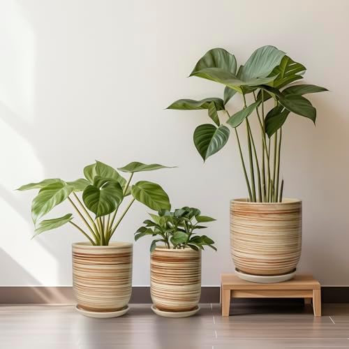 12 Inch Pots for Plants - Ceramic Planters for Indoor Plants, Large Planter Pot for Home Garden Patio Office with Drainage Hole Cylinder Flower Pot Yellow - Image 7