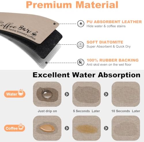 Findosom Dish Drying Mat, 16"x 24" Super Absorbent & Hide Stain Coffee Mat, Cuttable Drying Mat for Kitchen Counter, Coffee Bar Accessories, Under Dish Rack, Coffee Maker, Espresso Machine, Linen - Image 6