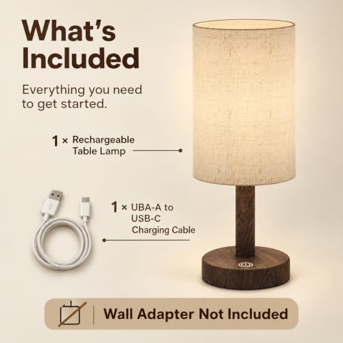 Small Rechargeable Cordless Table Lamp, Nightstand to Desk, Dark Walnut - Image 7
