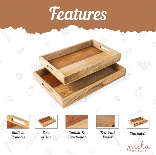 Mela Artisans Mango Wood Serving Tray Set - Natural Finish, 15" and 13" - Image 6