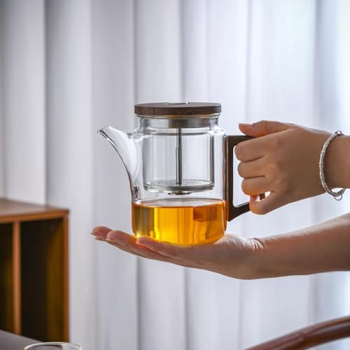 Glass Teapot, 700ml, Stovetop Safe, Walnut Wood Handle, Removable Stainless Steel Infuser, Non-Drip Spout - Image 6