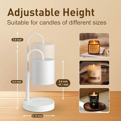 Briever Dimmable Candle Warmer Lamp with Timer, Height Adjustable Electric Candle Wax Warmer, Christmas Birthday Gifts for Women Mom, House Warming Gifts New Home Room Decor, White Solid Wood Base - Image 6