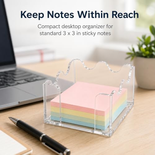 3x3 Inch Scalloped Acrylic Sticky Note Holder, Clear Cute Post It Note Dispenser, Notepad Holder with Wave Design, Thick Acrylic Desk Organizer for Office, Home, Dorm, Classroom (Crystal Clear) - Image 7