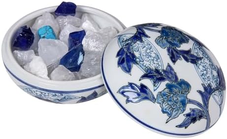 Ceramic Passive Essential Oil Diffuser with Natural Crystals, 5.5 in Blue and White Chinoiserie Decor Aromatherapy Diffusers, Aroma Stone Fragrance Diffuser for Home, Office, Room Scent & Spa by Unknown
